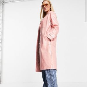 Topshop croc PU mid-length coat in pink size 14
